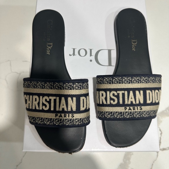 Christian Dior Dway slide  size 36 Deep Blue Embroidered Cotton - Picture 2 of 5